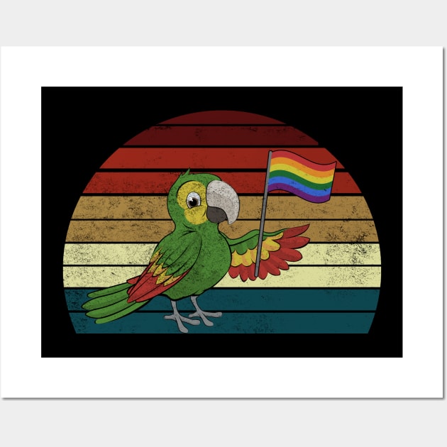 Vintage Gay Pride Flag Parrot T-Shirt For LGBT Pride Wall Art by Kaileymahoney